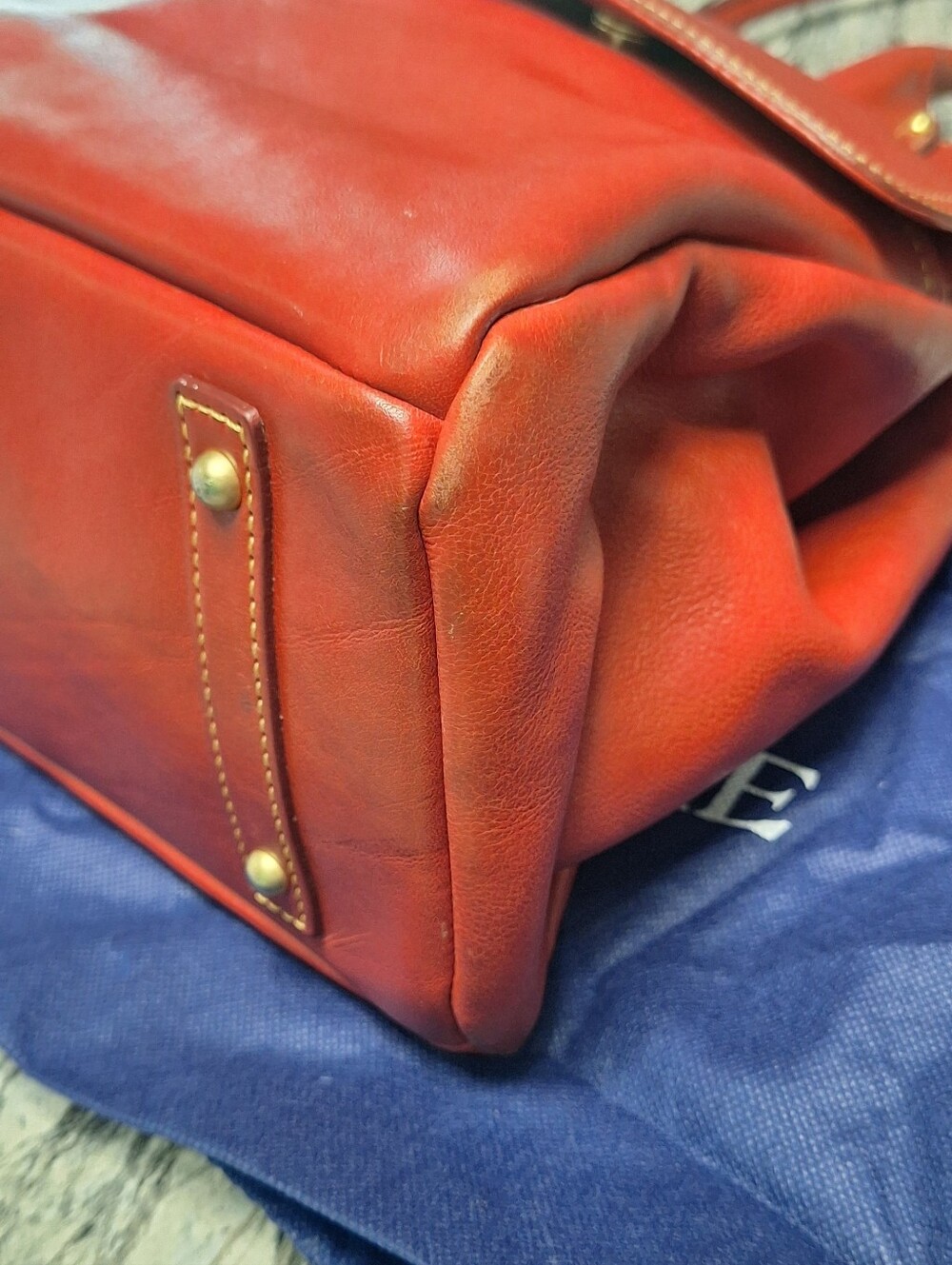 Dooney and Bourke Florentine Leather Pocket Shopper, RED, GUC - Picture 6 of 16
